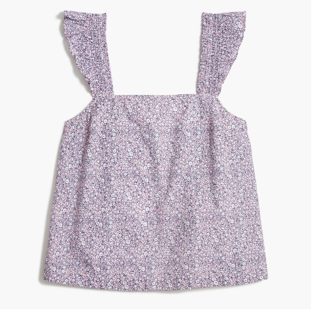 J. Crew Pink, Navy and White Floral Ruffle-Strap Tank Top, NWT Size Small